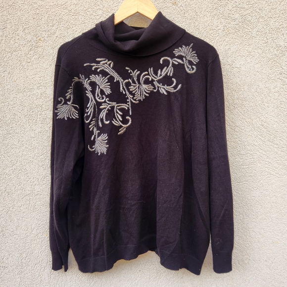 Soft Surroundings Sweaters - SOFT SURROUNDING Women's Cowl Neck Sweater Plus Size 2X Black Floral Evening